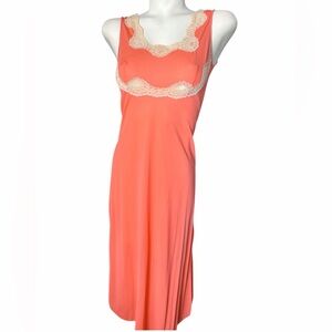 Vintage Elegant Coral Lace Trim Nightgown